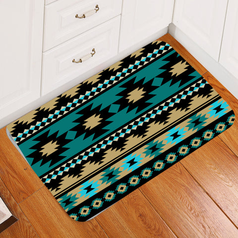 GB-NAT00509 Green Ethnic Aztec Pattern Doormat