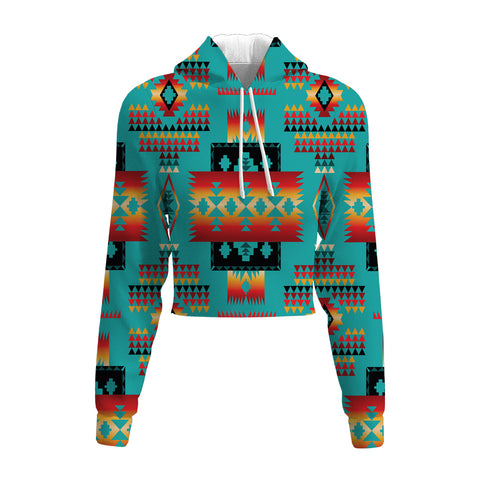 Powwow Store gb nat00046 01 blue native tribes pattern native american crop hoodie