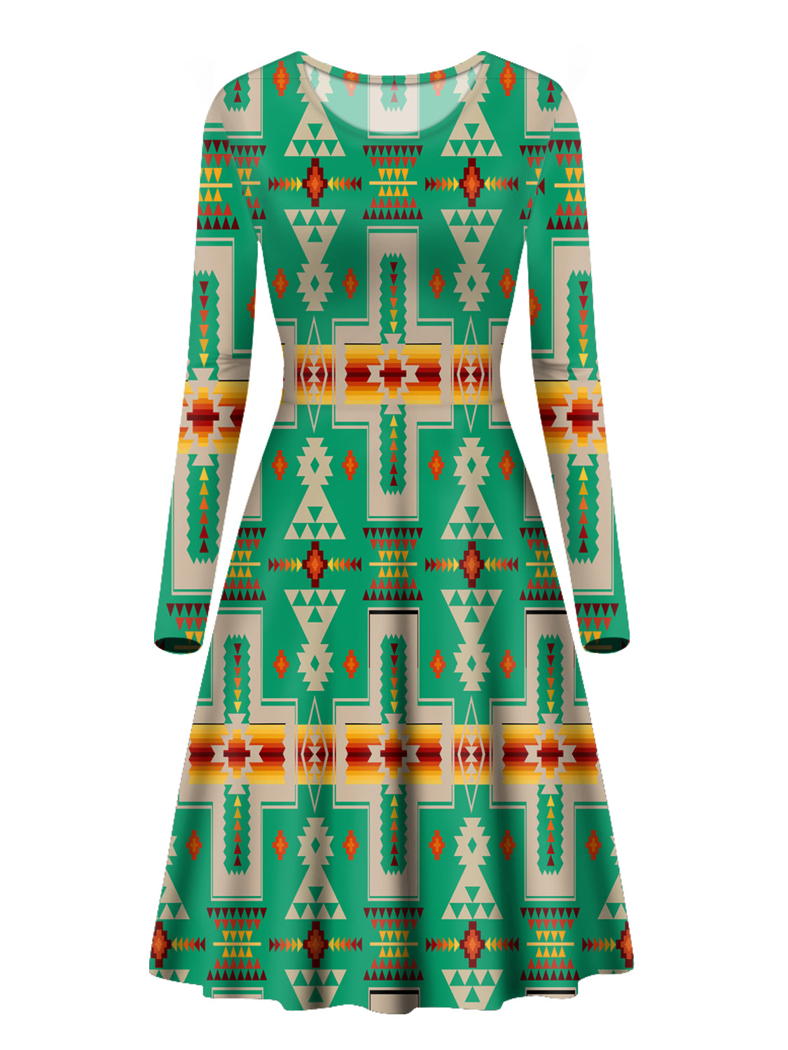 GB-NAT00062-06 Green Design Native Long Sleeve Dress - Powwow Store