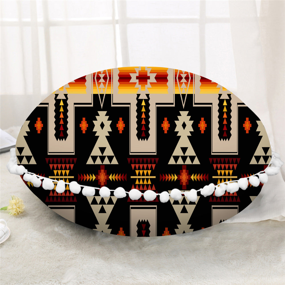 GB-NAT00062-01 Black Tribe Design Native American Round Pillow Cover