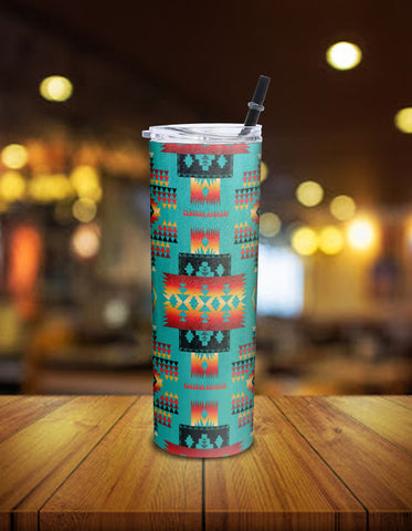 Powwow Store gb nat00046 01 blue native tribes pattern native american skinny tumbler