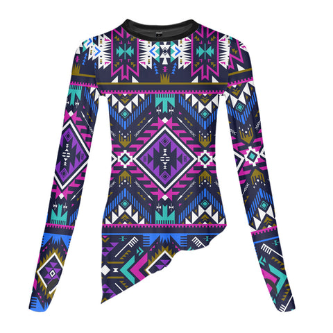 Powwow StoreGBNAT00380 Purple Tribe Pattern 3D Dance Long Sleeve Tshirt