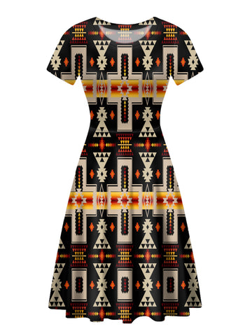 Powwow Store gb nat00062 01 black tribe design round neck dress