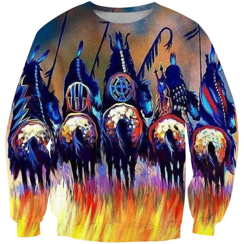 Five Warriors Native American 3D Sweatshirt - ProudThunderbird