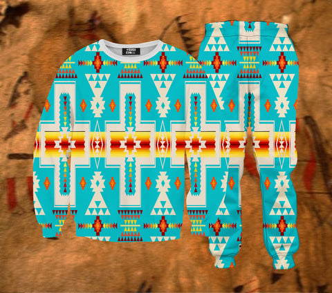 GB-NAT00062-05 Turquoise Tribe Design Native American Sweatshirt & Sweatpants Set