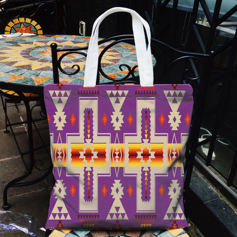 GB-NAT00062-07 Light Purple Tribe Design Native American Pocket Canvas Bag