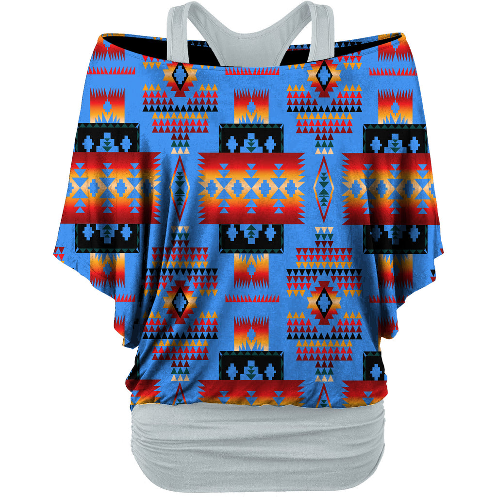 GB-NAT00046-13 Navy Tribes Pattern Women's Loose Dolman Sleeve Shirt