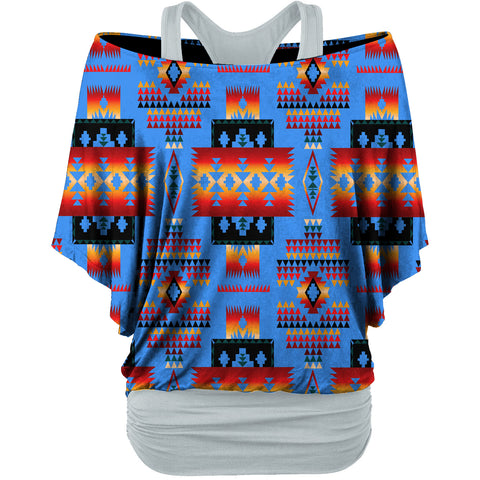 Powwow StoreGBNAT0004613 Navy Tribes Pattern Women's Loose Dolman Sleeve Shirt