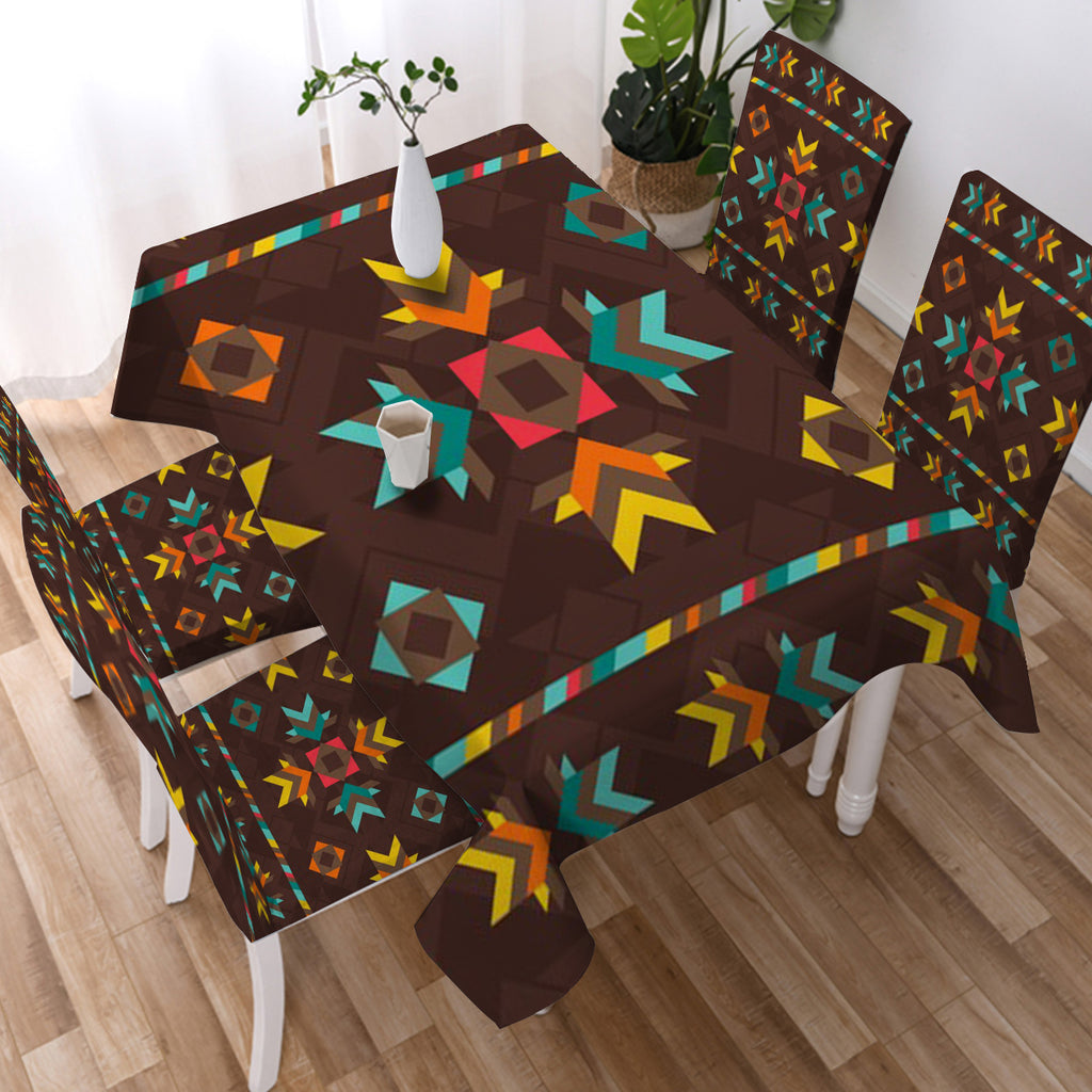 GB-NAT00600 Brown Pattern Native Tablecloth