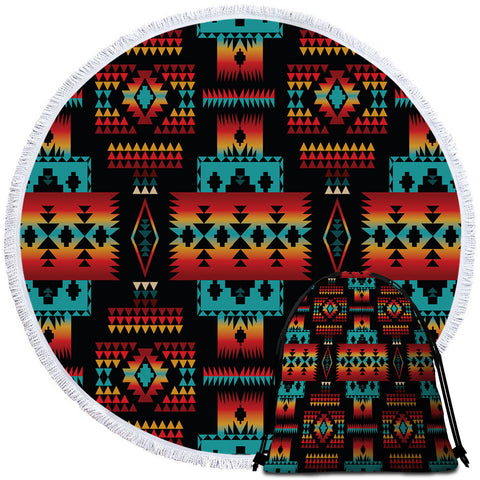 Powwow Store gb nat00046 02 black native tribes pattern beach blanket bag set