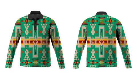 GB-NAT00062-06 Green Tribe Design Native American Polo Long Sleeve