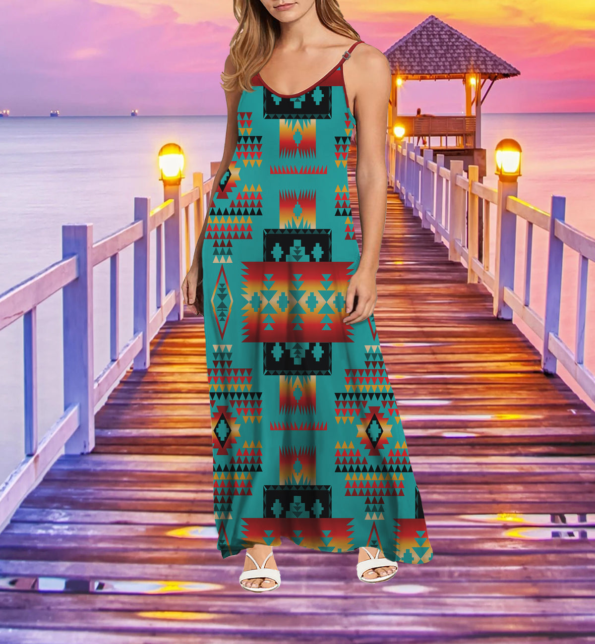 Powwow StoreGBNAT0004601 Tribe Design Native American Maxi Dress