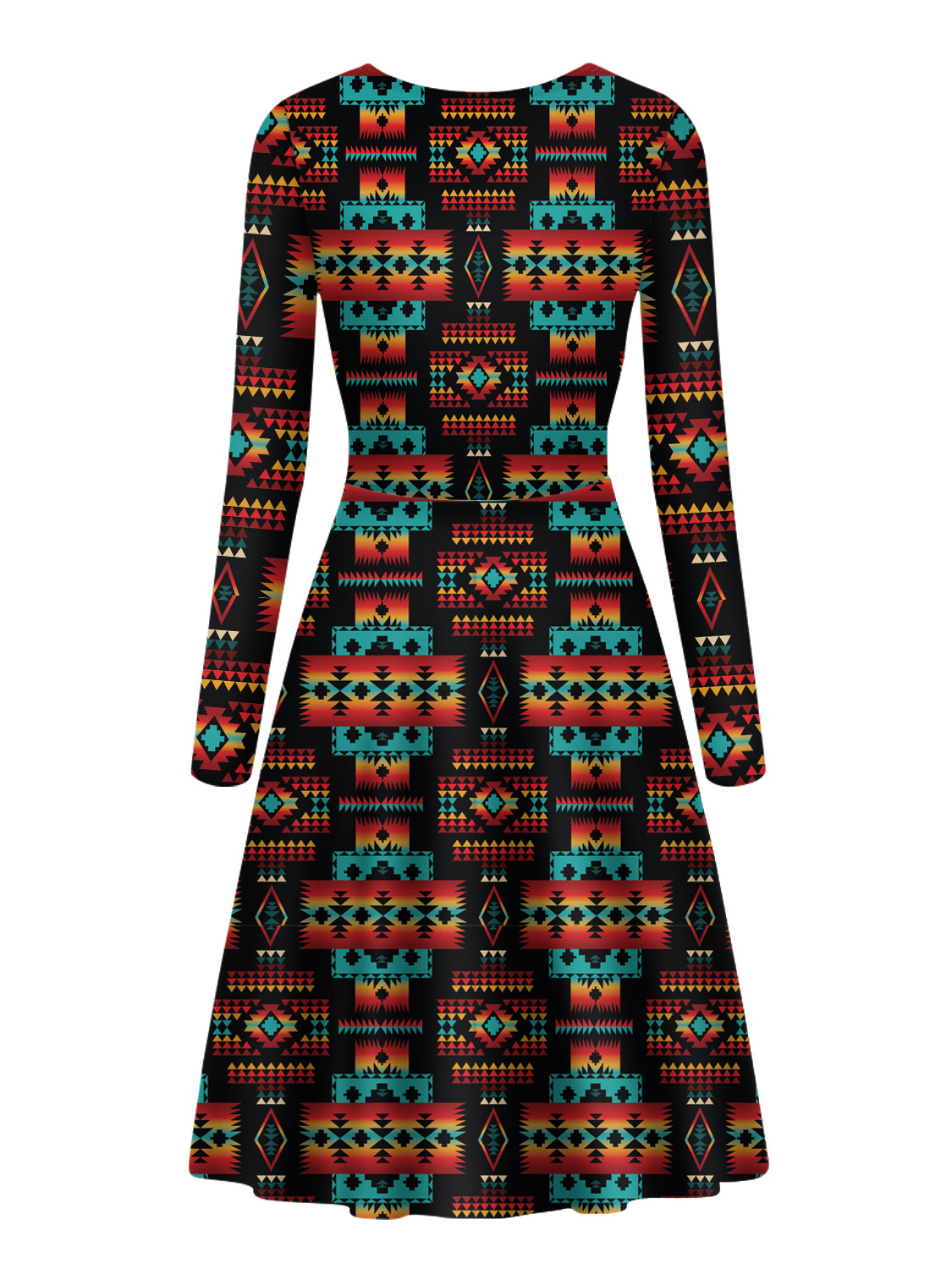 GB-NAT00046-02 Black Pattern Native V-Long Sleeve Dress - Powwow Store