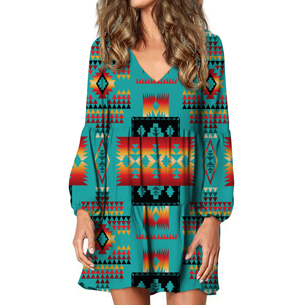 Powwow Store gb nat00046 01 blue native tribes pattern native american swing dress