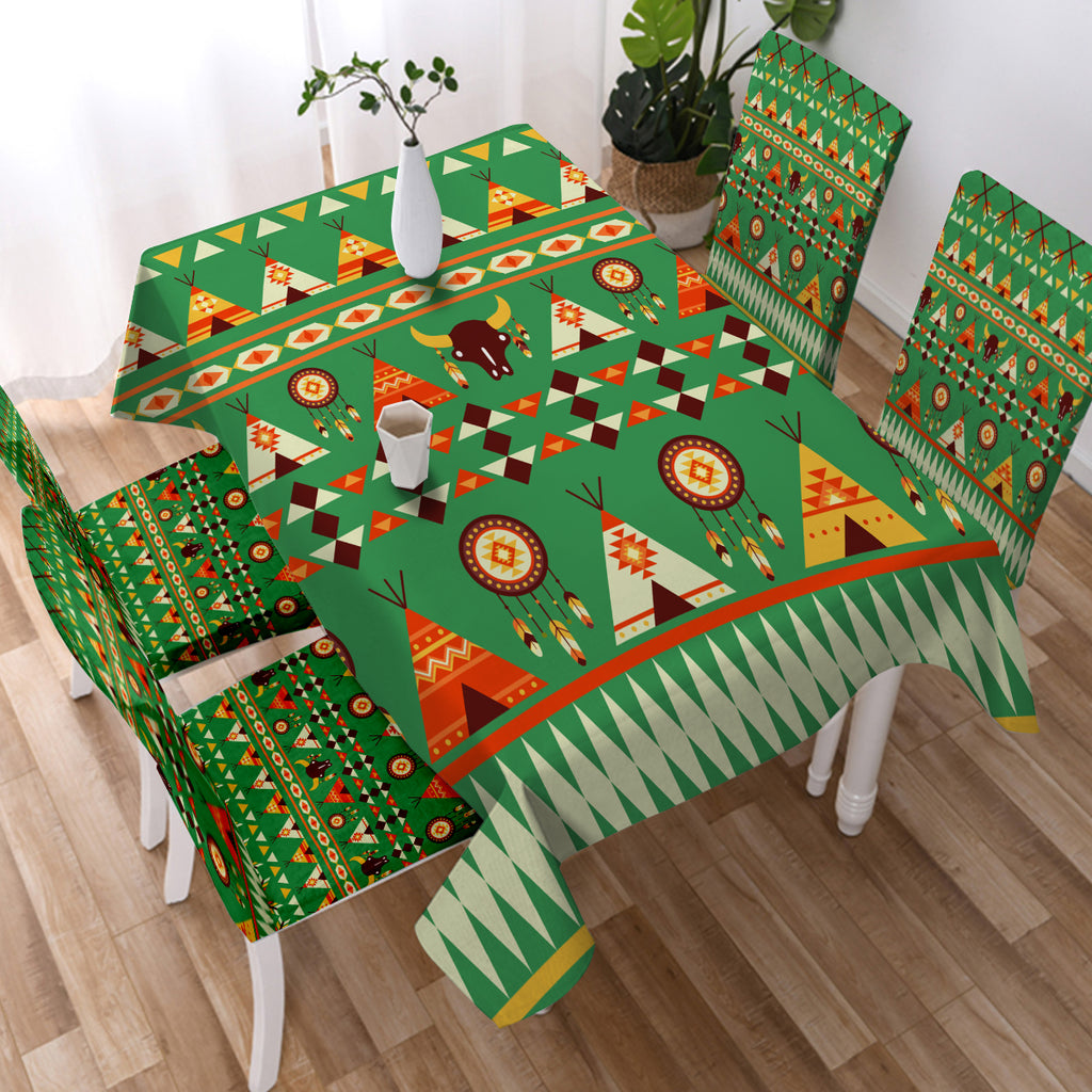 GB-NAT00426 Green Bison Pattern Tablecloth