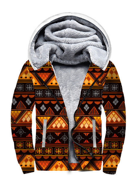 Powwow StoreGBNAT0065002 Pattern Orange Native 3D Fleece Hoodie