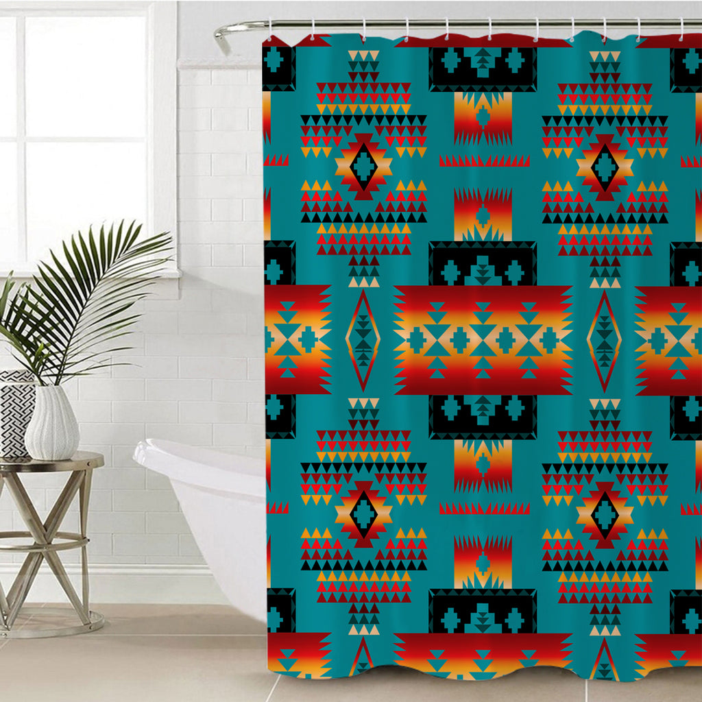 GB-NAT00046-14 Blue Native Tribes Pattern Native American Shower Curtain