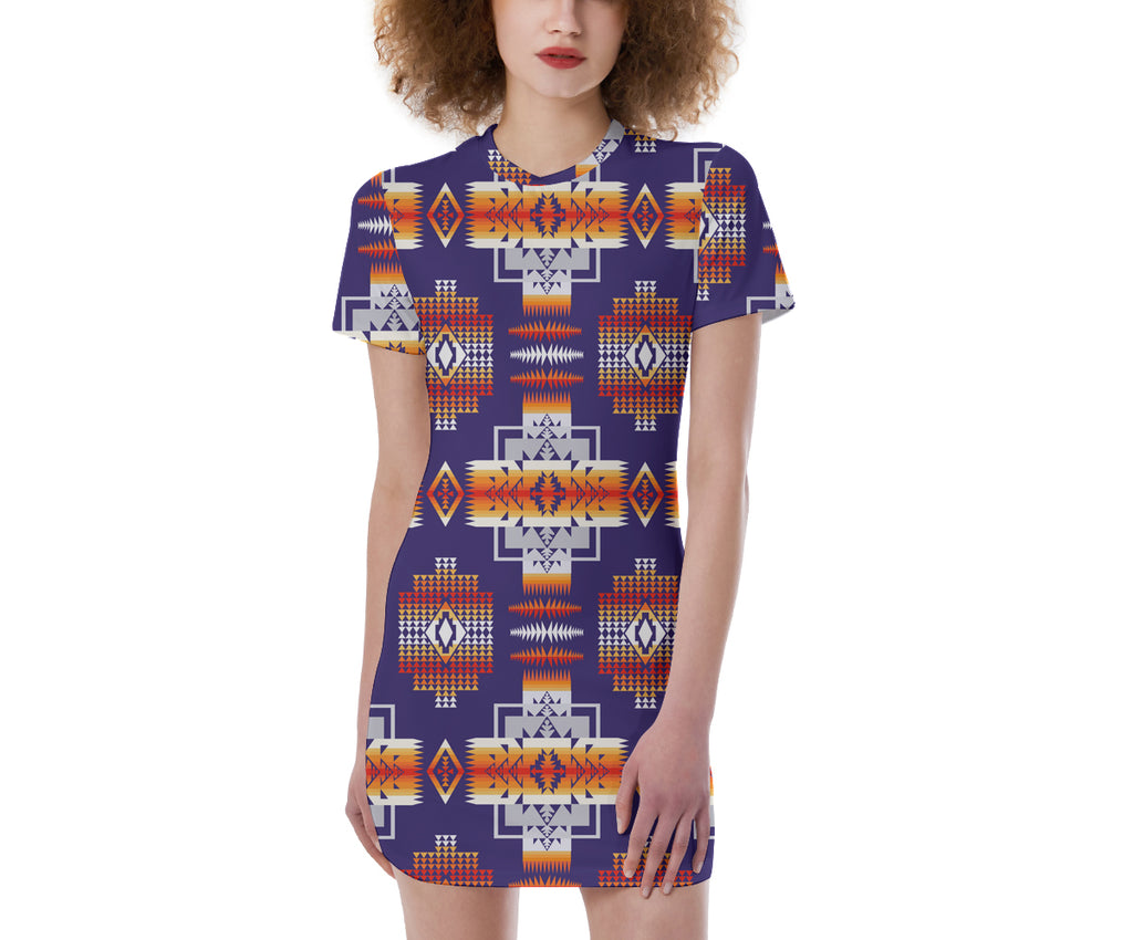 Powwow StoreGBNAT0004 Pattern Native  Women's Short Sleeve Tight Dress