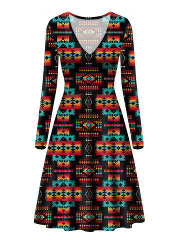 Powwow Store gb nat00046 02 black pattern native v long sleeve dress 1