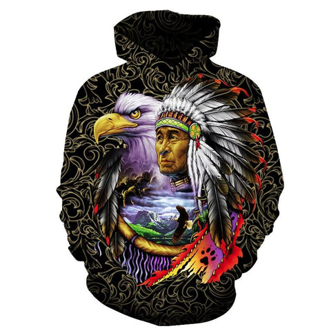 Chief & Eagle Native American All Over Hoodie no link - Powwow Store