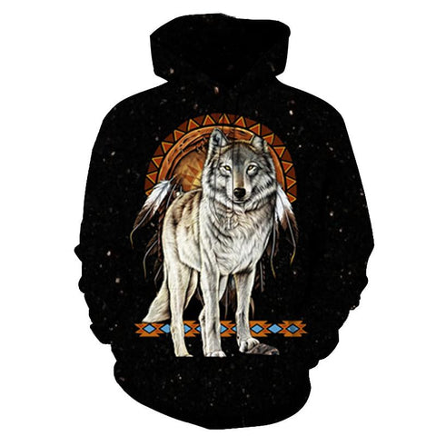 Wolf Dreamcatcher Native American All Over Hoodie no link - Powwow Store