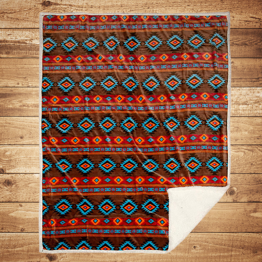 Powwow Store blue geometric pattern native blanket