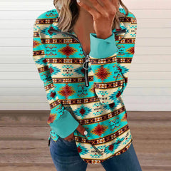 Powwow StoreVneck Zipper Ethnic Aztec Printing Shirt Longsleeved Casual Pullover