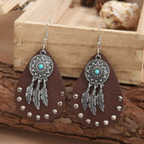 Powwow Storeturquoise feather earrings personality leather earrings