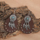 Powwow Storeturquoise feather earrings personality leather earrings