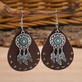 Powwow StoreTurquoise Feather Earrings Personality Leather Earrings