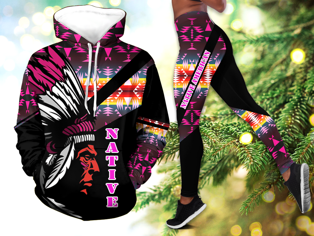 Powwow StoreHLS00358 Pattern Native 3D Hoodie Legging Set