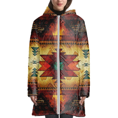 GB-NAT00068 United Tribes Brown Design 3D With Cap Long Down Jacket