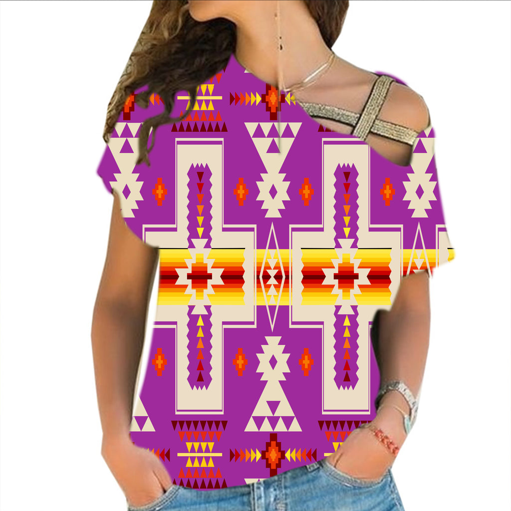 GB-NAT00062-07 Light Purple Tribe Design Native American Cross Shoulder Shirt