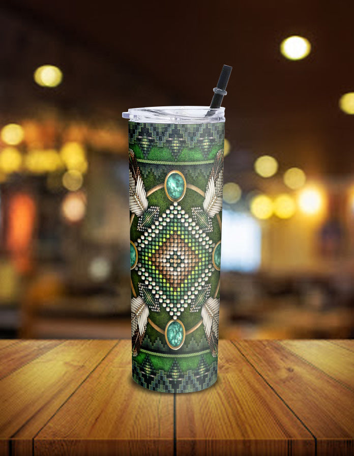 Powwow Store gb nat00023 01 naumaddic arts green native american skinny tumbler