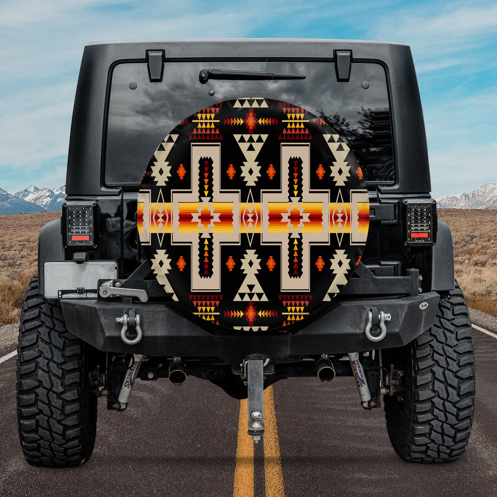 Powwow Store gb nat00062 01 black tribe design spare tire cover