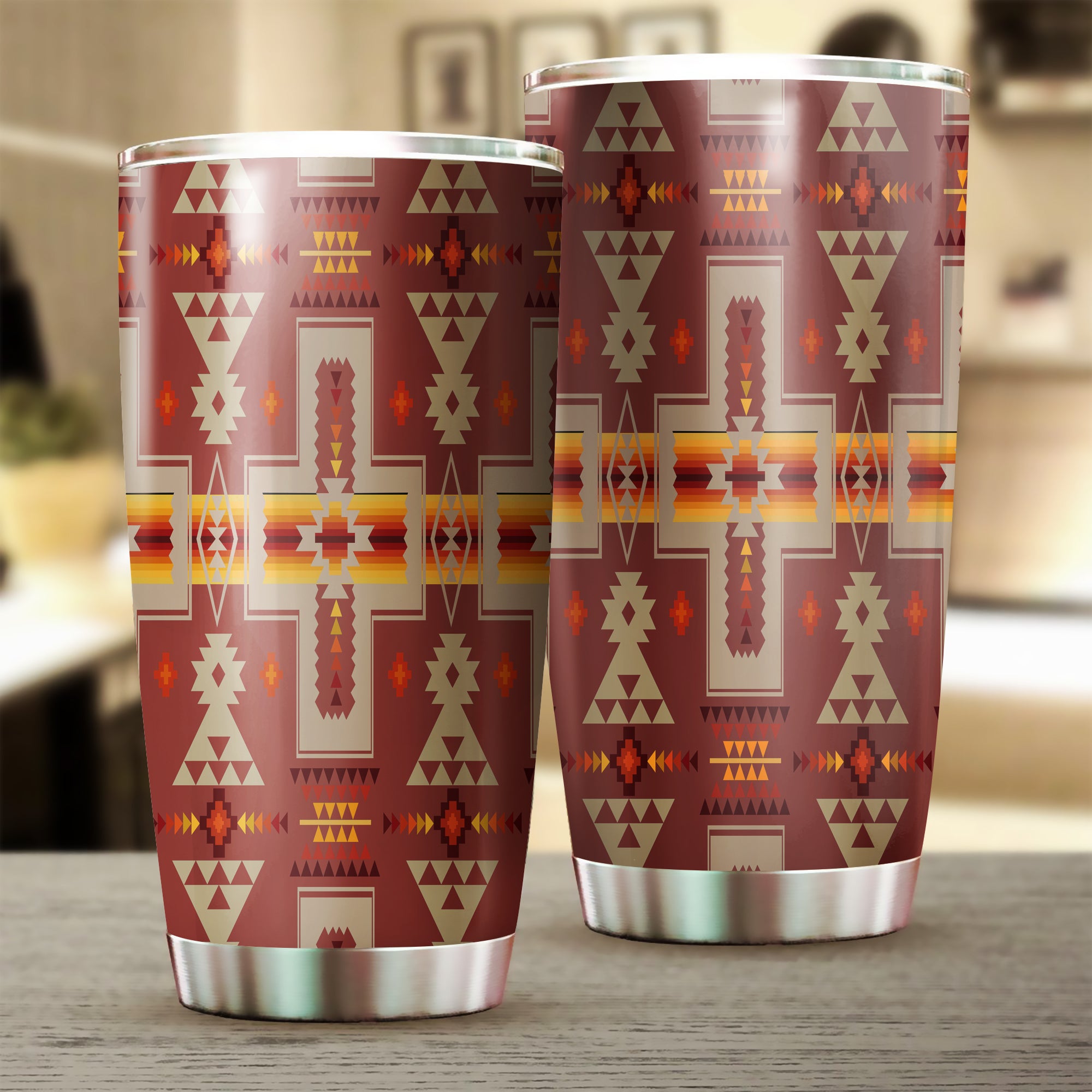 GB-NAT00062-11 Tan Tribe Design Native American 20oz Tumbler - Powwow Store