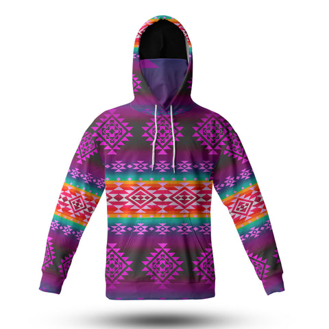 Powwow StoreGBNAT00680 Pattern Purple Native 3D Hoodie With Mask