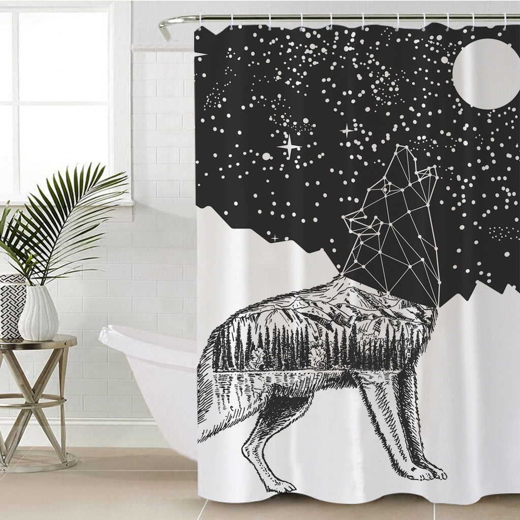 GB-NAT00388 Howling Wolf Galaxy Shower Curtain