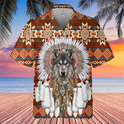GB-HW00013 Pattern Red Wolf Hawaiian Shirt 3D