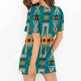 GB-NAT00062-05 Turquoise Tribe Design Native American Round Neck Hollow Out Tshirt