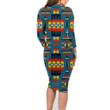 GB-NAT00046-21 Blue Native Tribes Pattern Native American Body Dress