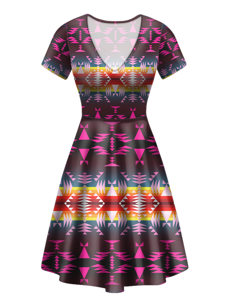 Powwow StoreGBNAT00653 Pattern Native VNeck Dress