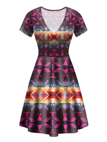 GB-NAT00653 Pattern Native V-Neck Dress