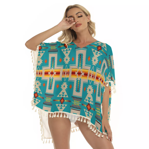 Powwow Store gb nat00062 05 turquoise tribe design square fringed shawl