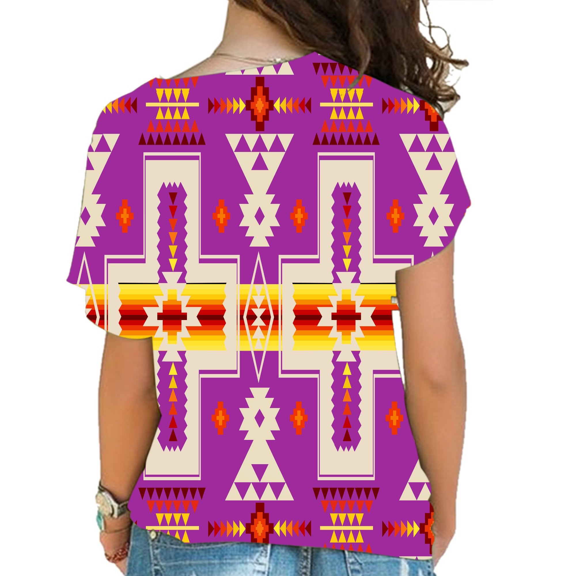 GB-NAT00062-07 Light Purple Tribe Design Native American Cross Shoulder Shirt - Powwow Store