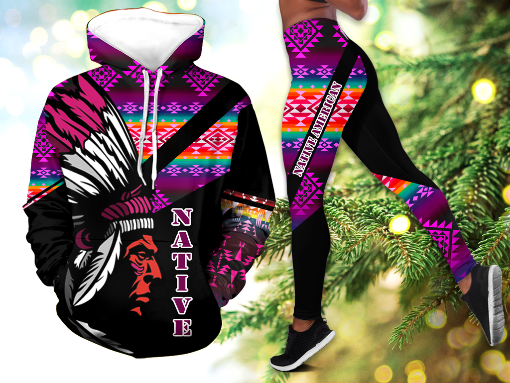 Powwow StoreHLS00357 Pattern Native 3D Hoodie Legging Set