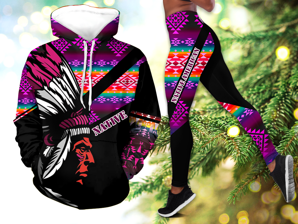 Powwow StoreHLS00363 Pattern Native 3D Hoodie Legging Set