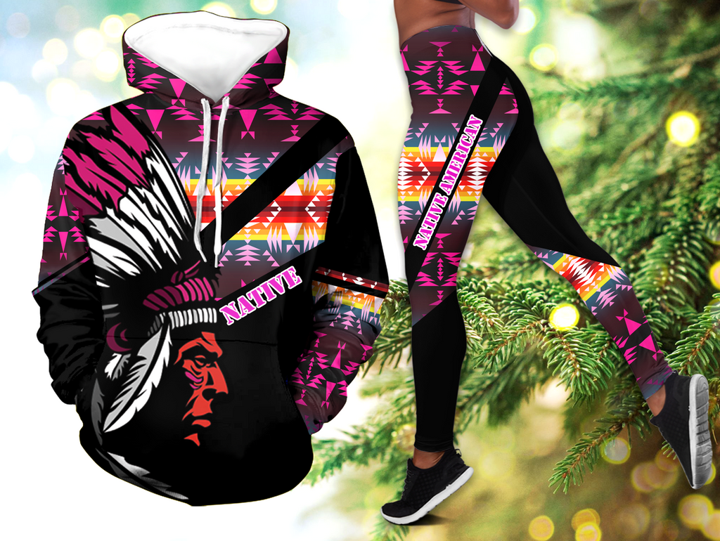 Powwow StoreHLS00362 Pattern Native 3D Hoodie Legging Set