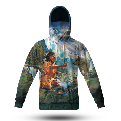 Powwow Store gb nat00050 wolves native women native american 3d hoodie with mask