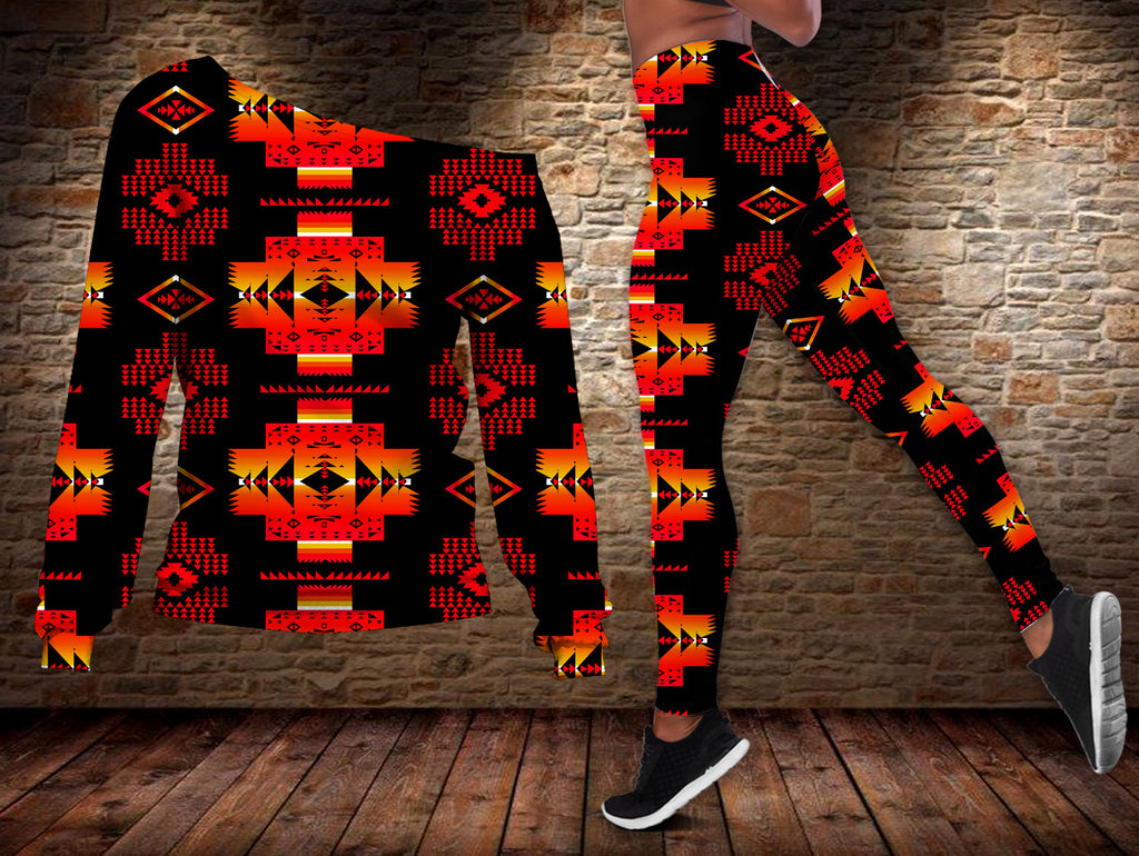 Powwow StoreGBNAT0072003 Tribe Design Native American Offshoulder Sweater Legging Set